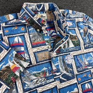 Reyn Spooner Transpac Yacht Race 2015 Hawaiian Polo Shirt Men's L Sailboat AOP